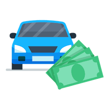 Drawing of Blue car and three bills, Junk Cars for Cash